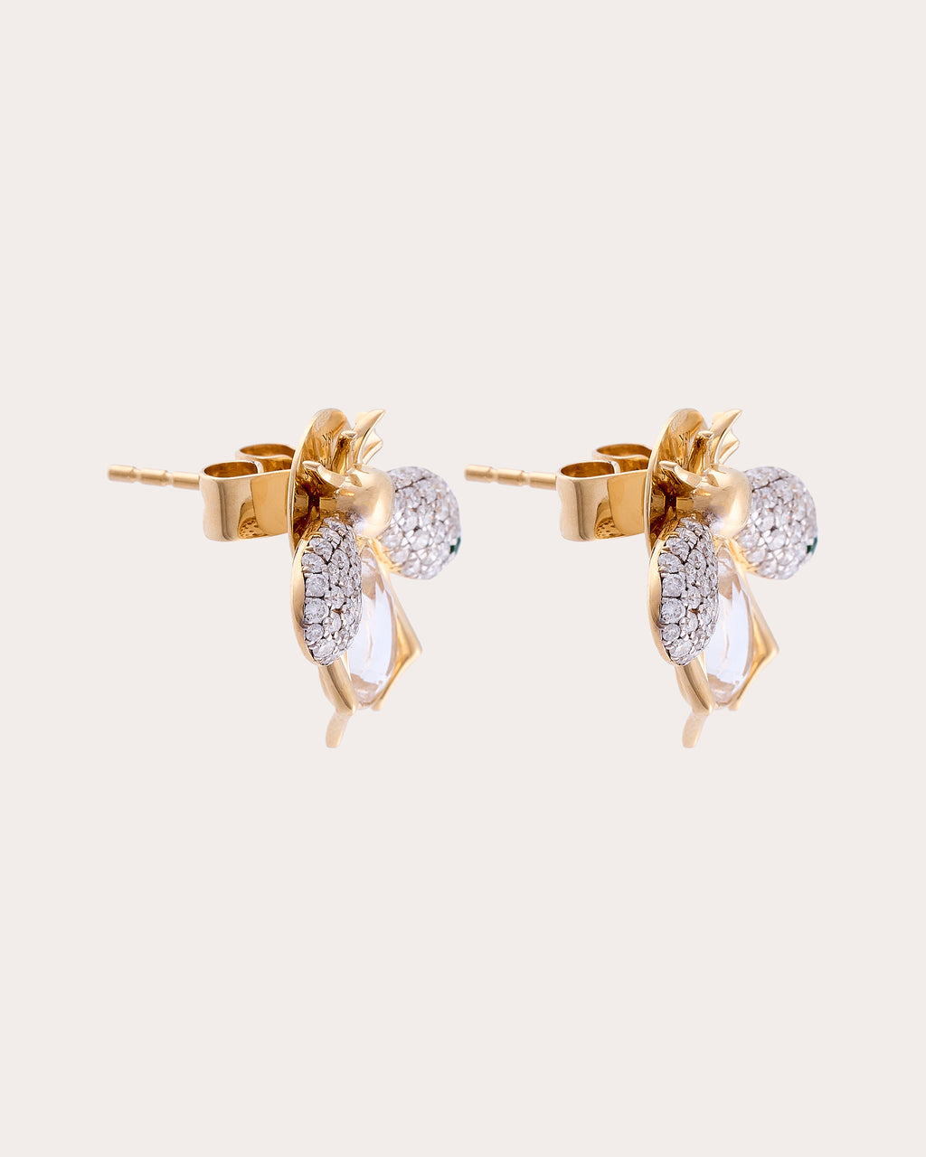 Crystal Quartz & Diamond Abeja Real Stud Earrings