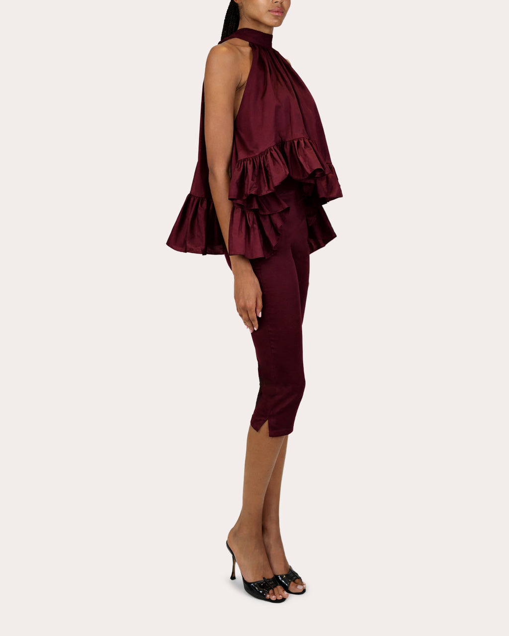 Plath Poplin Asymmetric Ruffle Halter Top