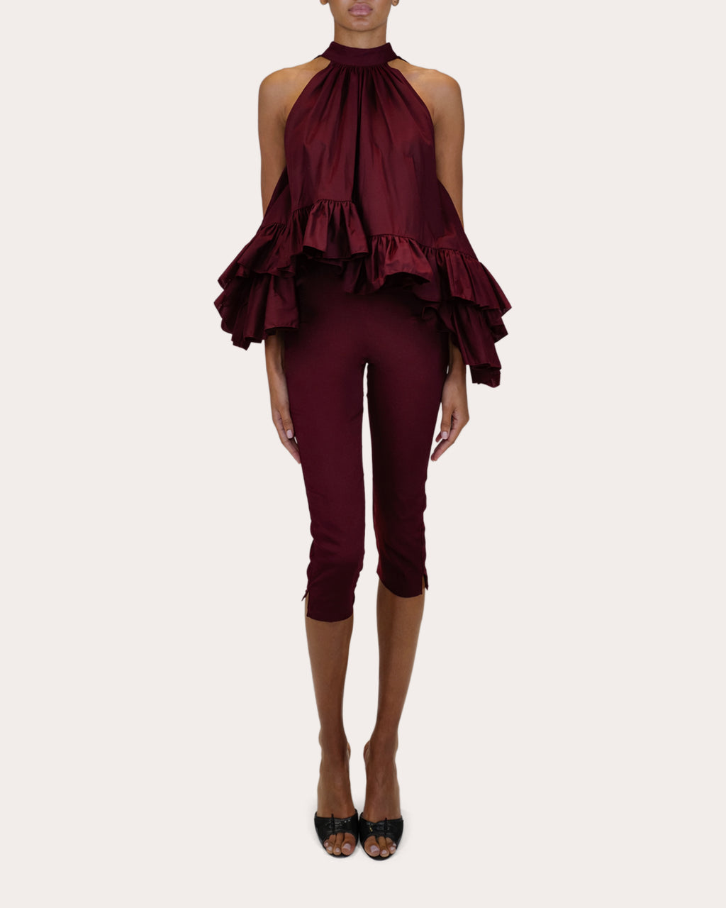 Plath Poplin Asymmetric Ruffle Halter Top