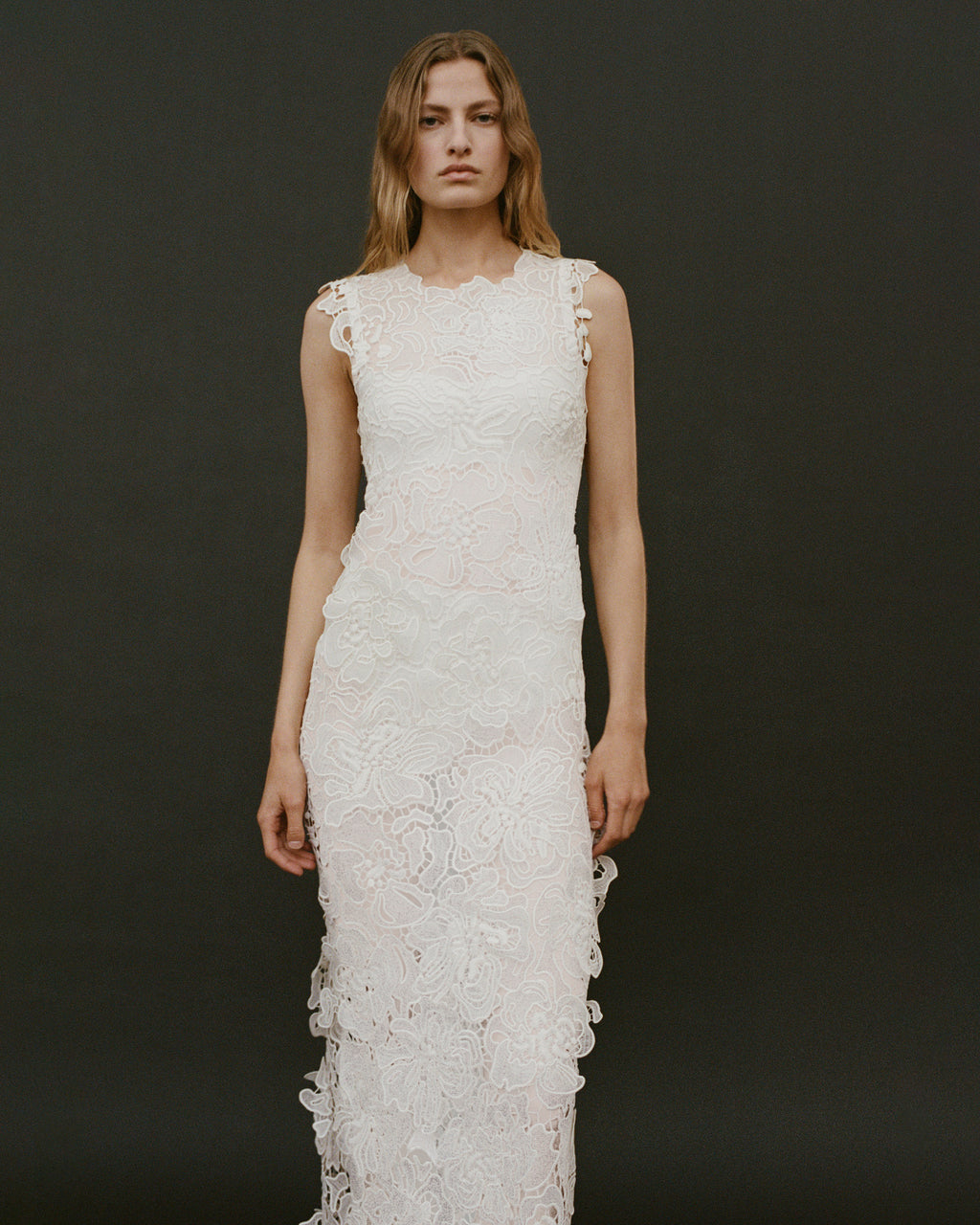 Dahlia Floral Lace Sleeveless Midi Dress