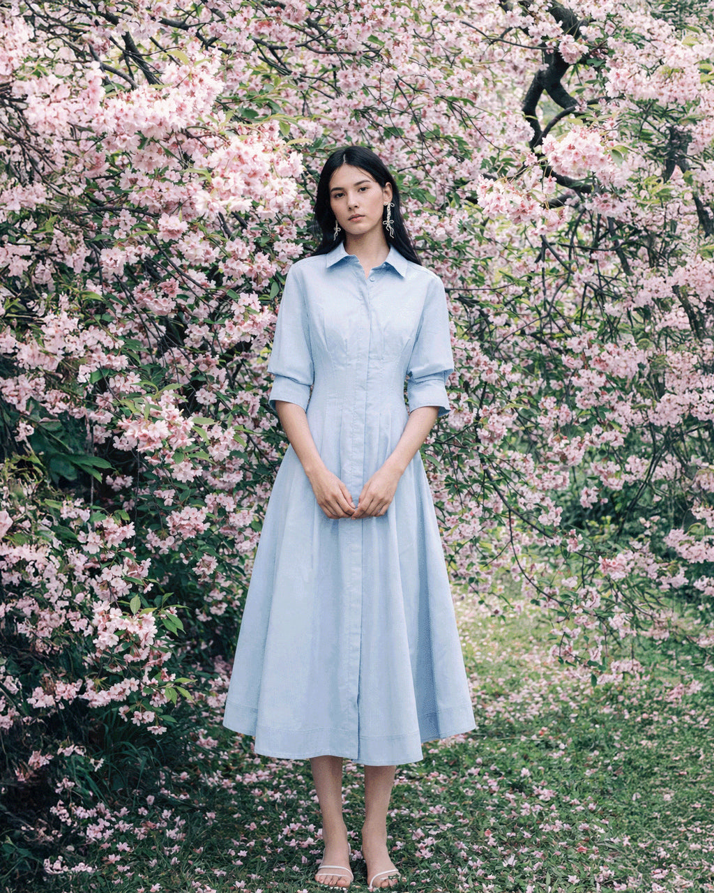 Jazz Pleated Poplin Midi Shirt Dress