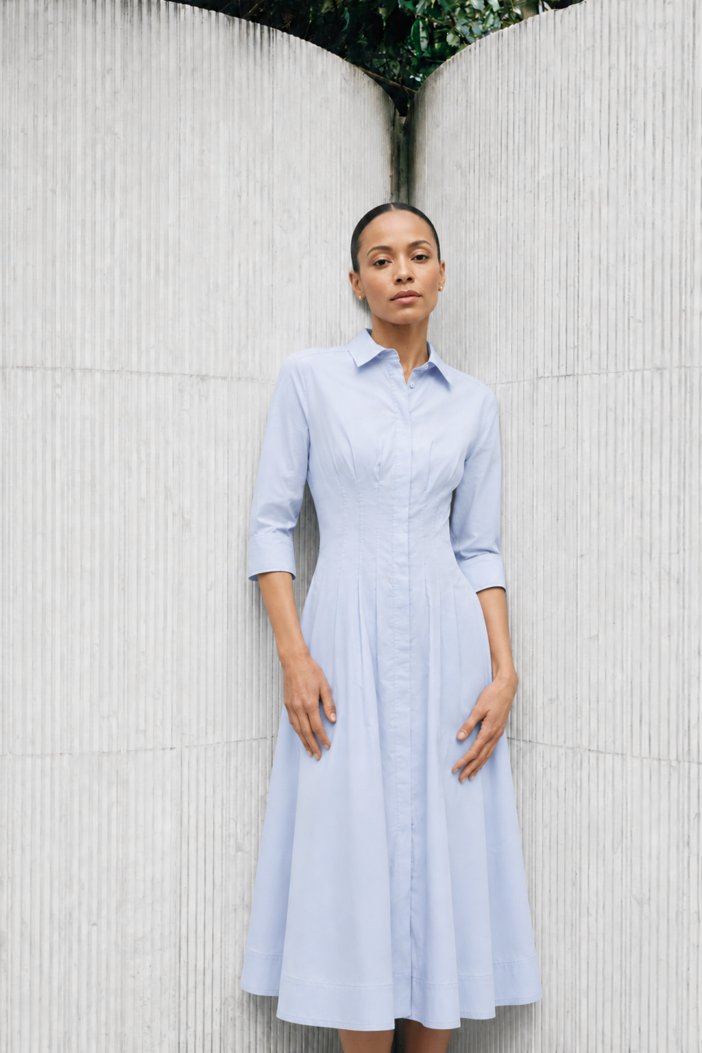Jazz Pleated Poplin Midi Shirt Dress