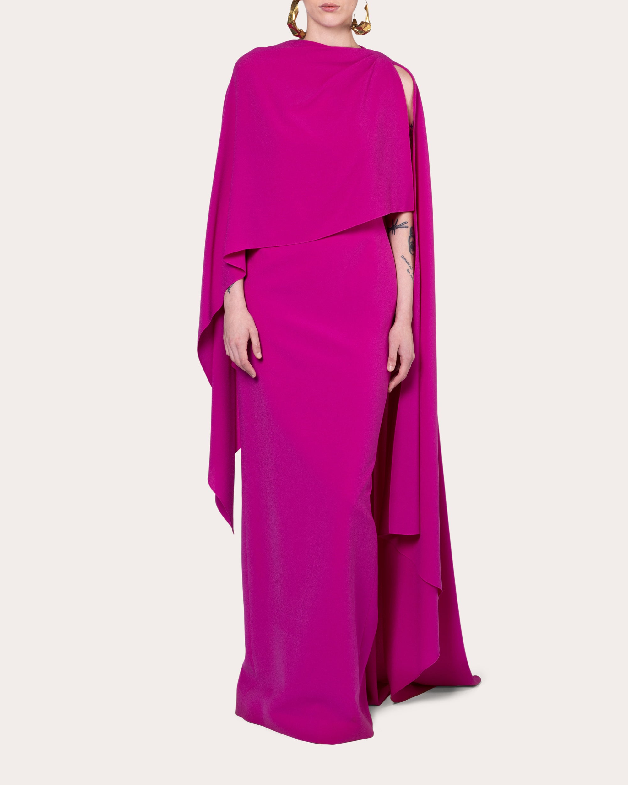 Demetria Crepe Draped Cape Gown