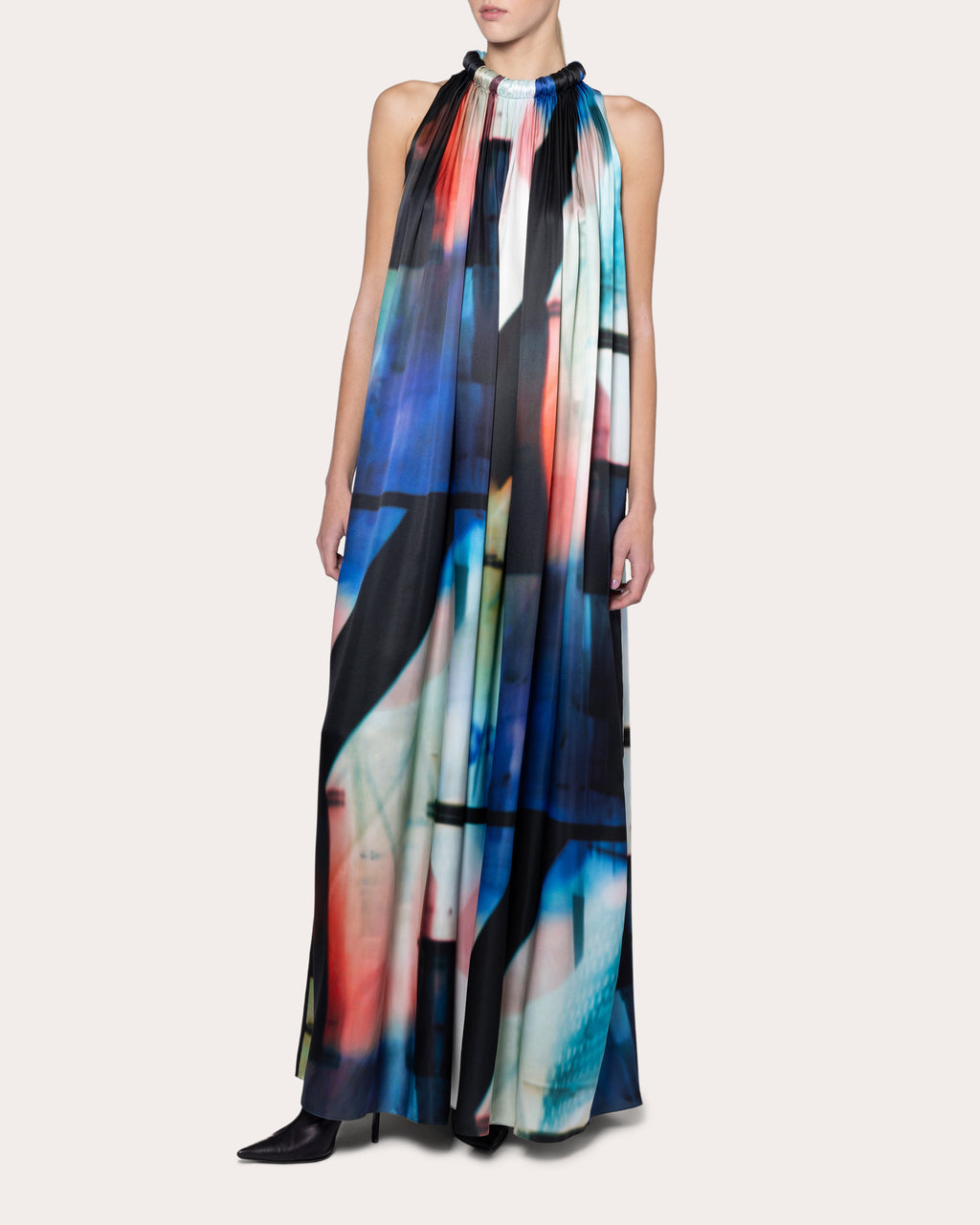 Alkari Abstract Satin Gathered Gown