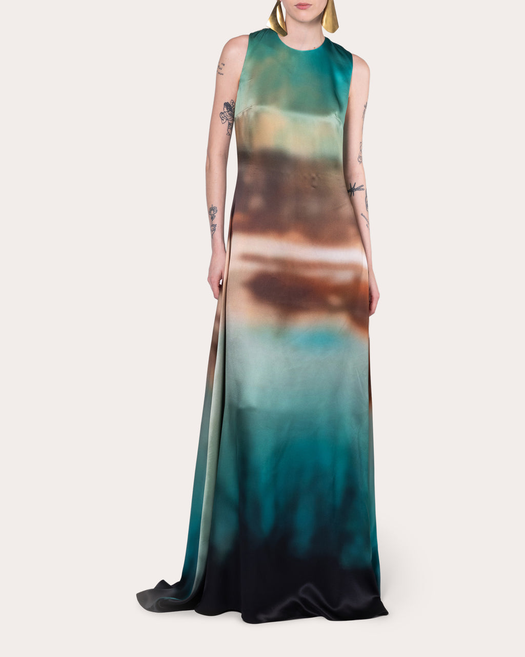 Sylas Abstract Satin Twist-Back Gown