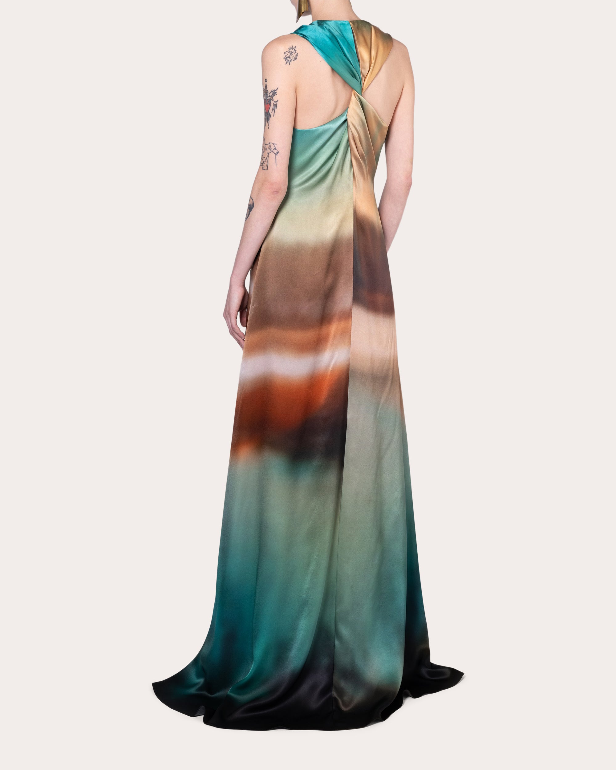 Sylas Abstract Satin Twist-Back Gown