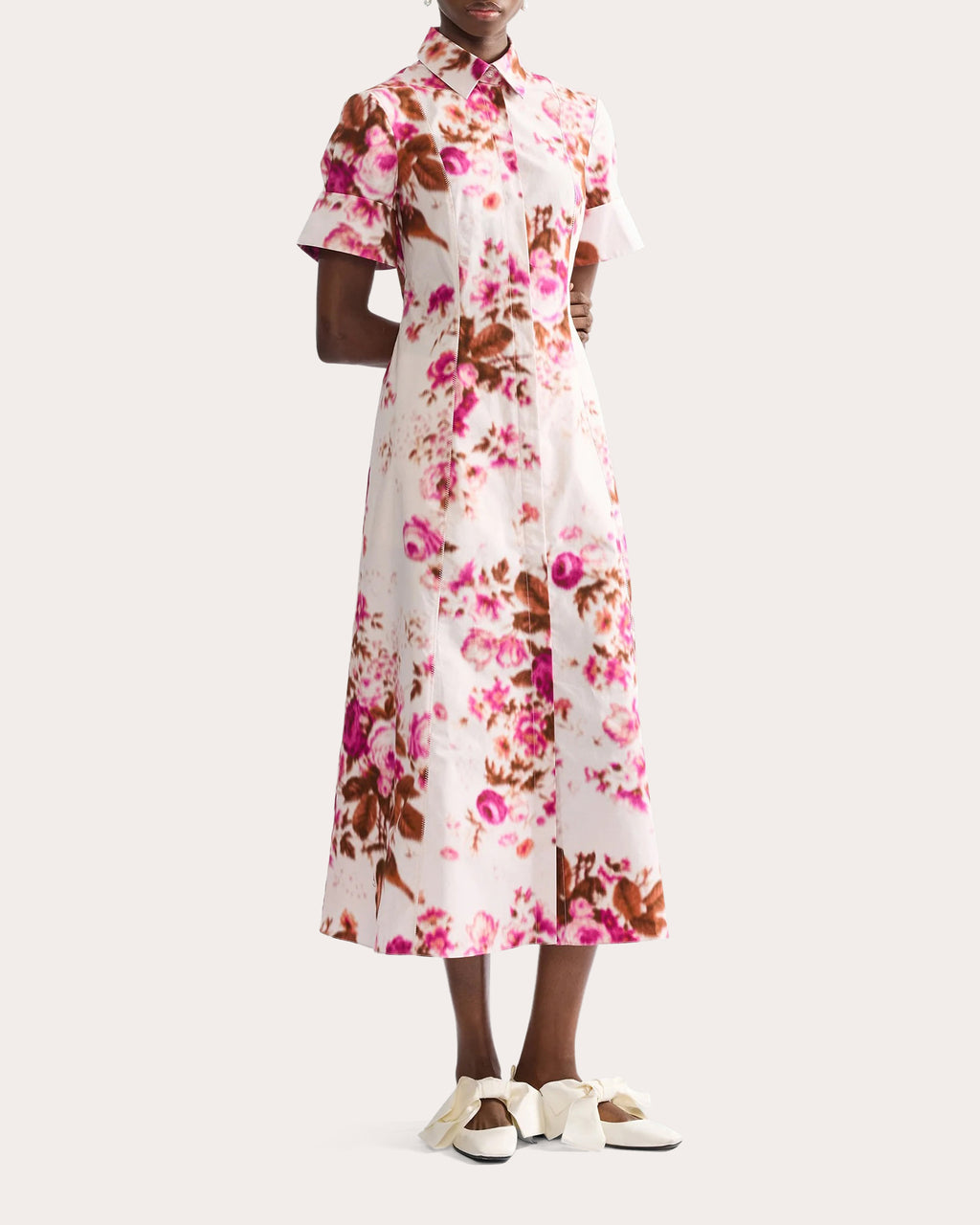 Floral Cotton A-Line Midi Shirt Dress