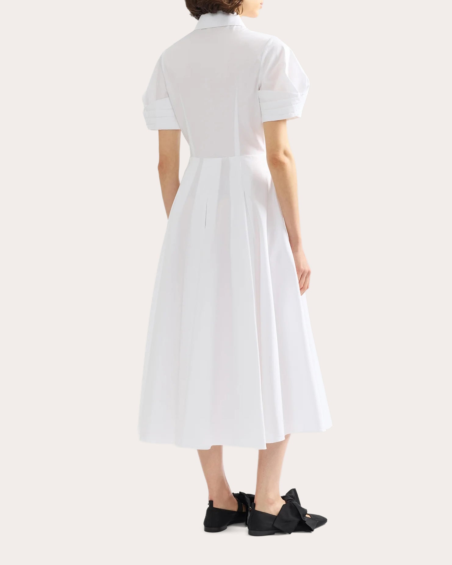 Floral Appliqué Cotton Midi Shirt Dress