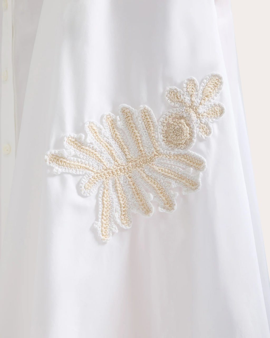 Floral Appliqué Cotton Midi Shirt Dress