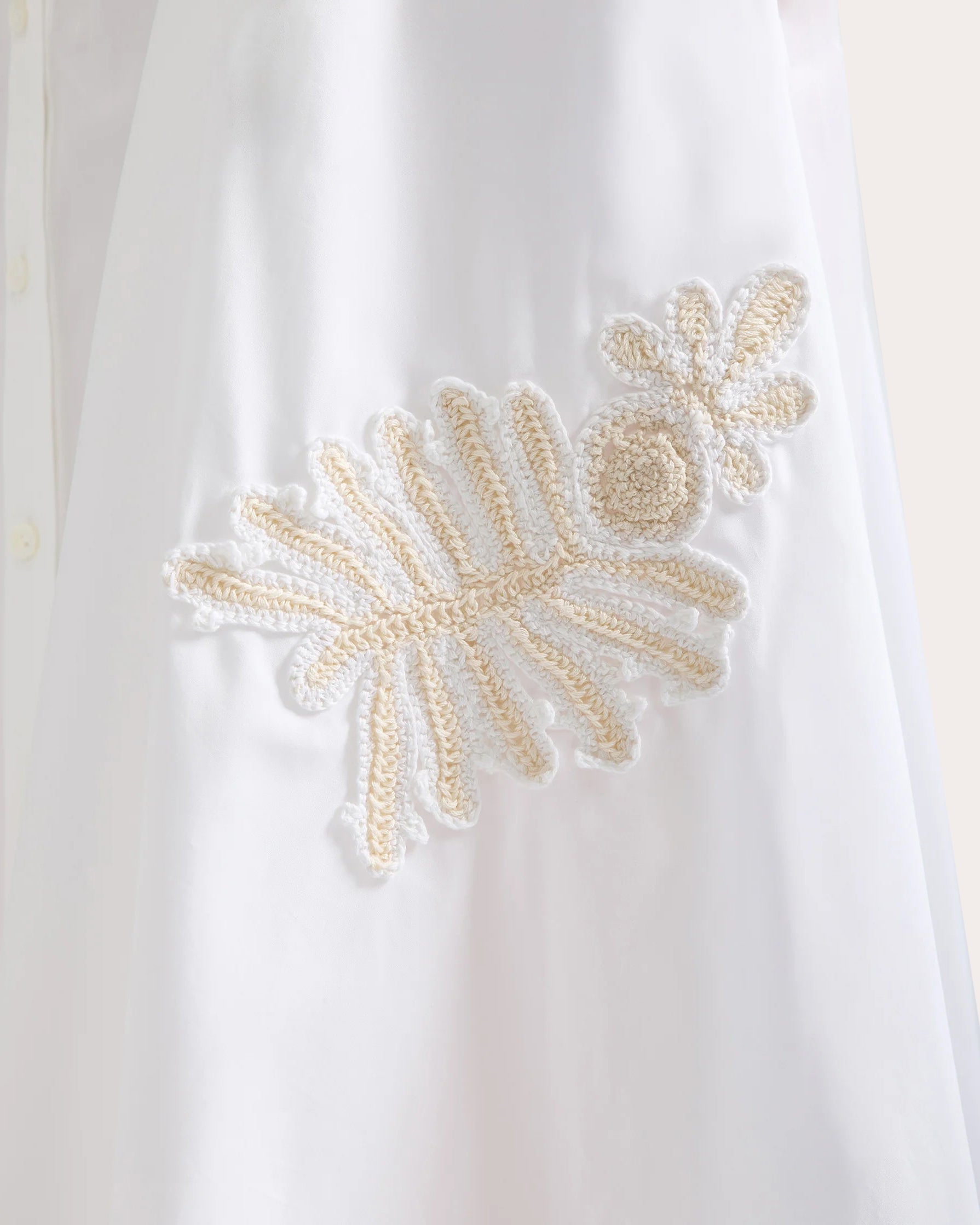 Floral Appliqué Cotton Midi Shirt Dress