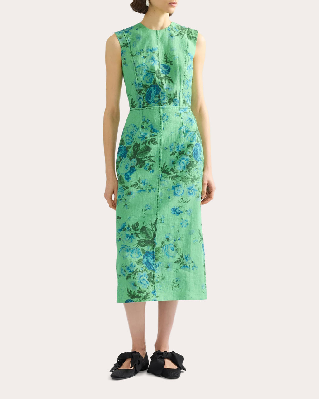 Floral Linen Pencil Midi Dress