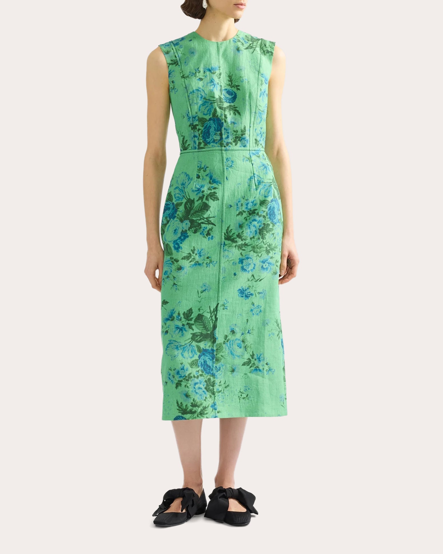 Floral Linen Pencil Midi Dress