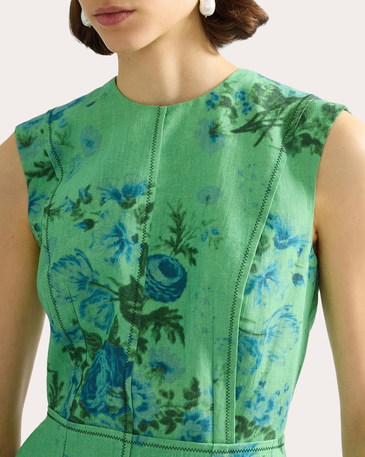 Floral Linen Pencil Midi Dress