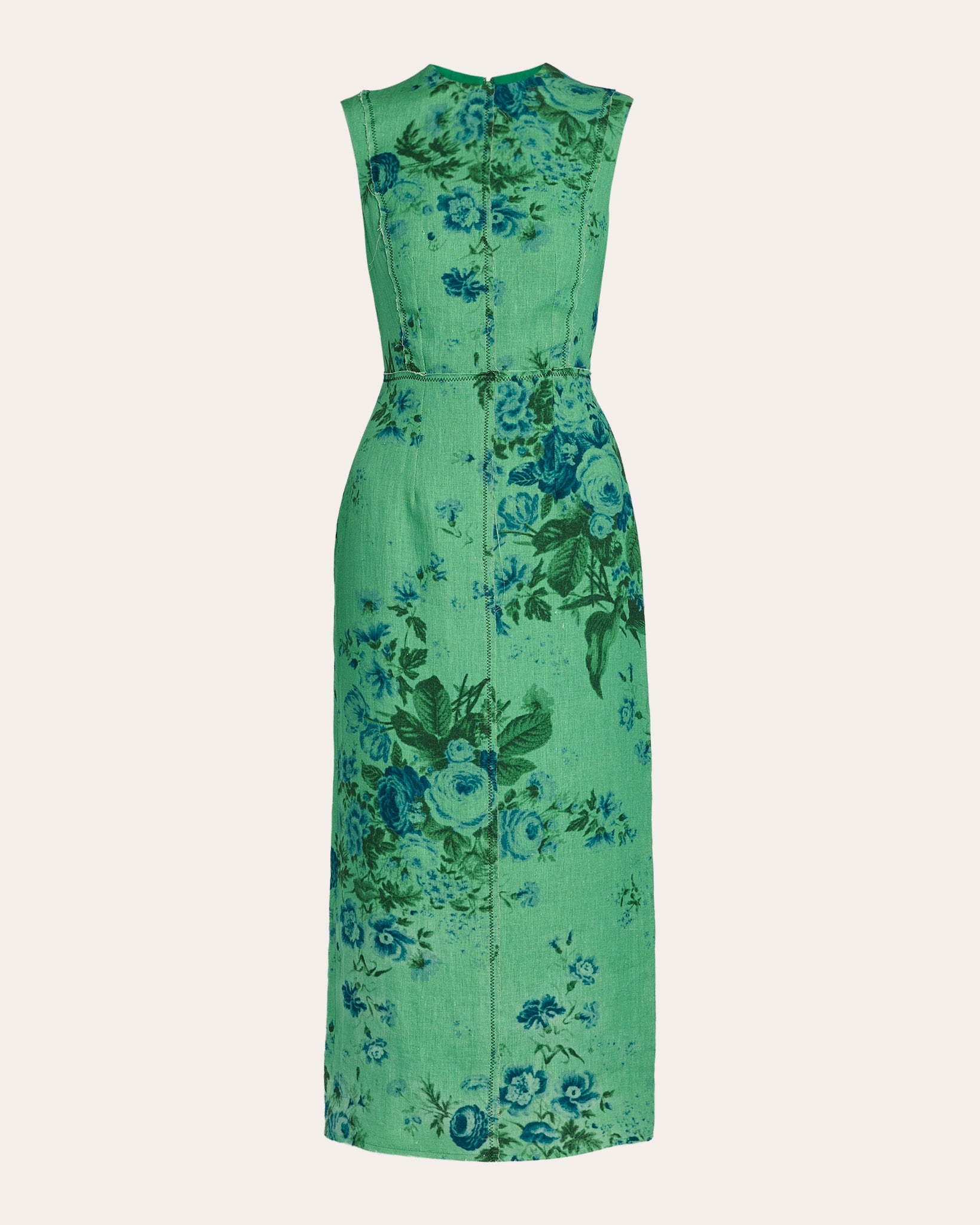 Floral Linen Pencil Midi Dress