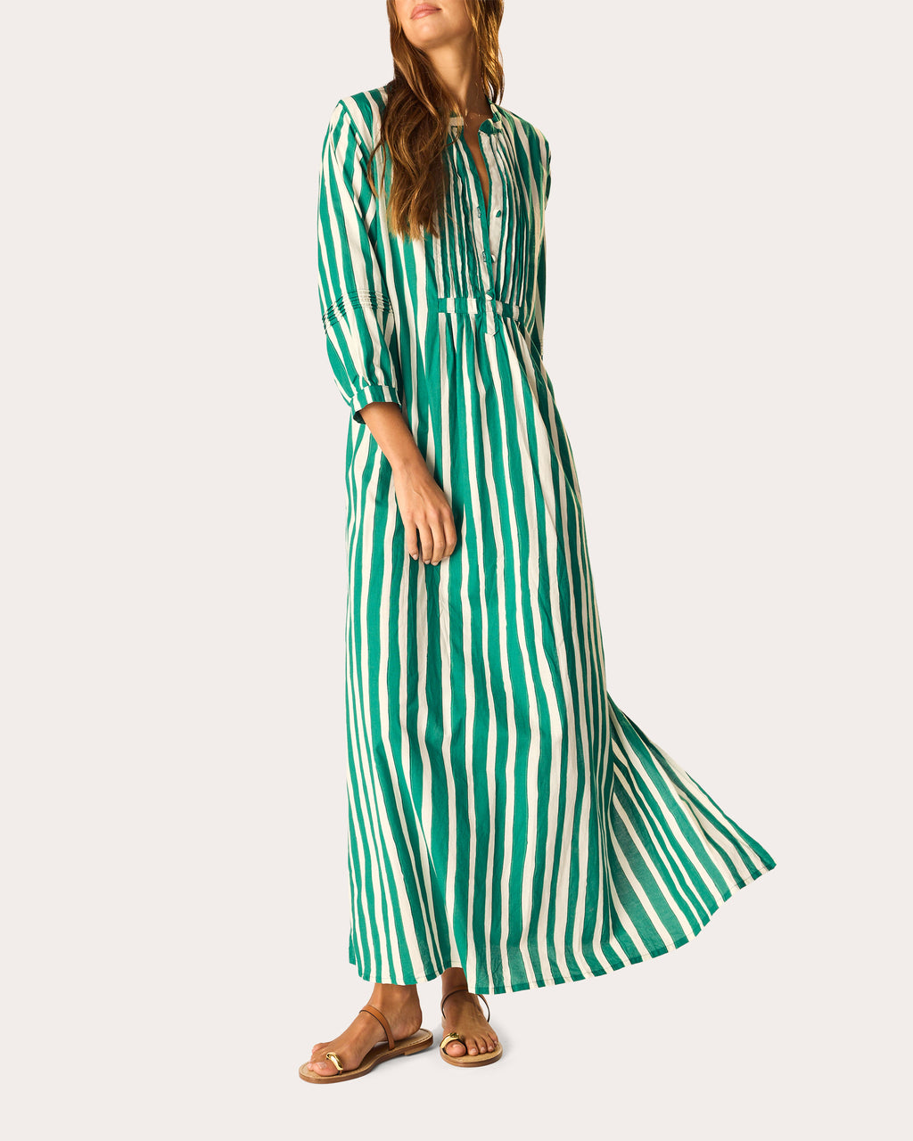 Sammie Stripe Cotton Pleated Button Maxi Dress