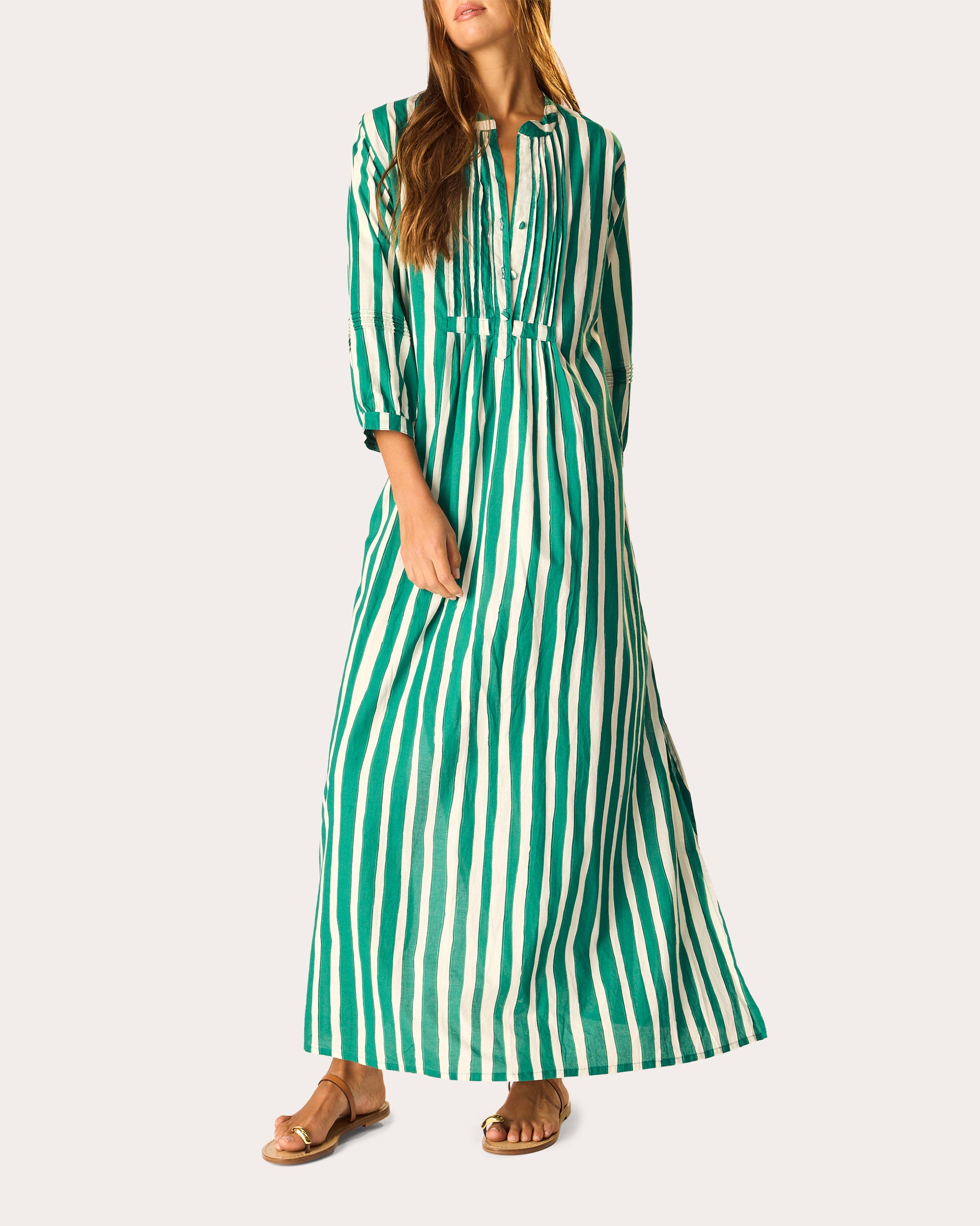 Sammie Stripe Cotton Pleated Button Maxi Dress