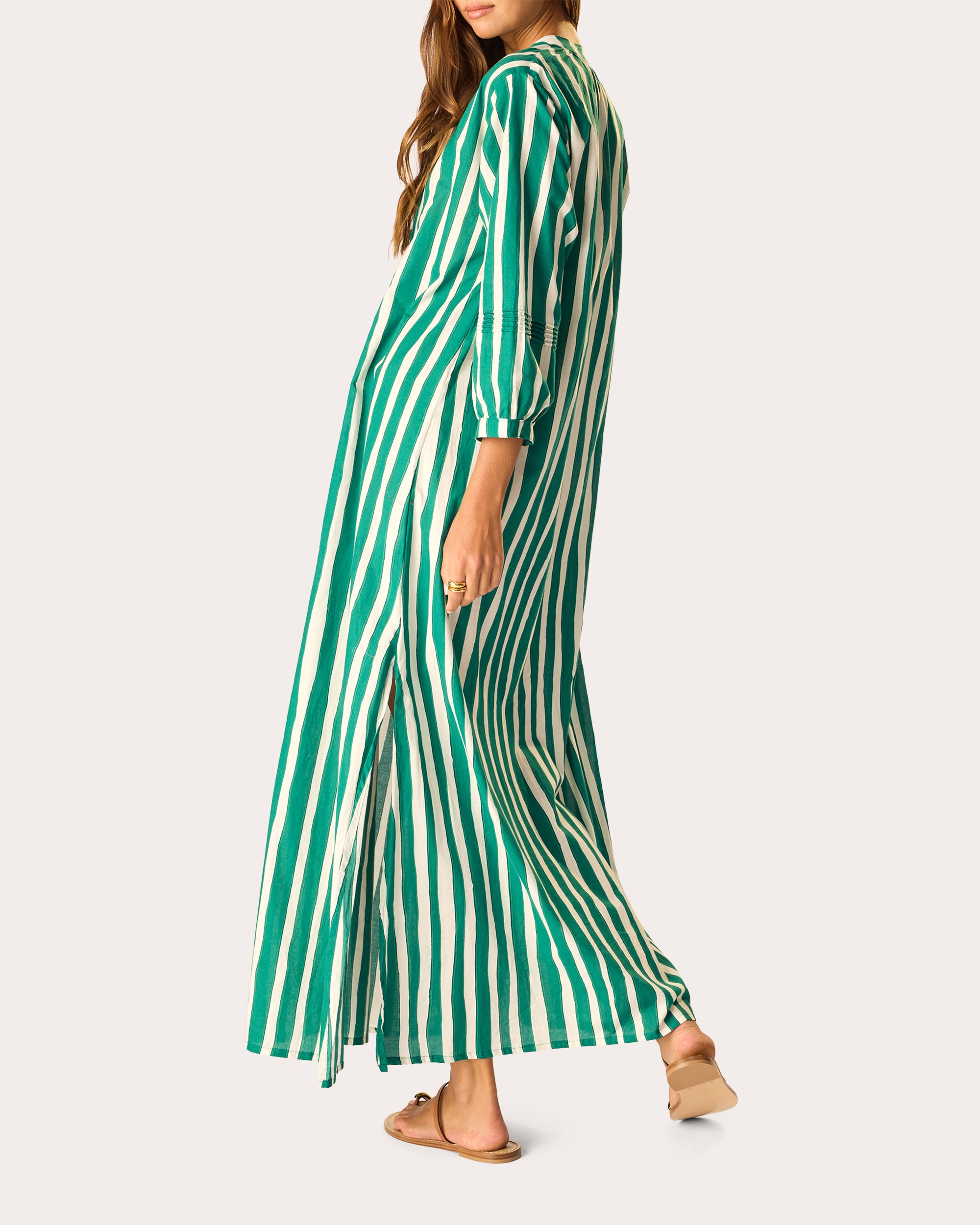 Sammie Stripe Cotton Pleated Button Maxi Dress