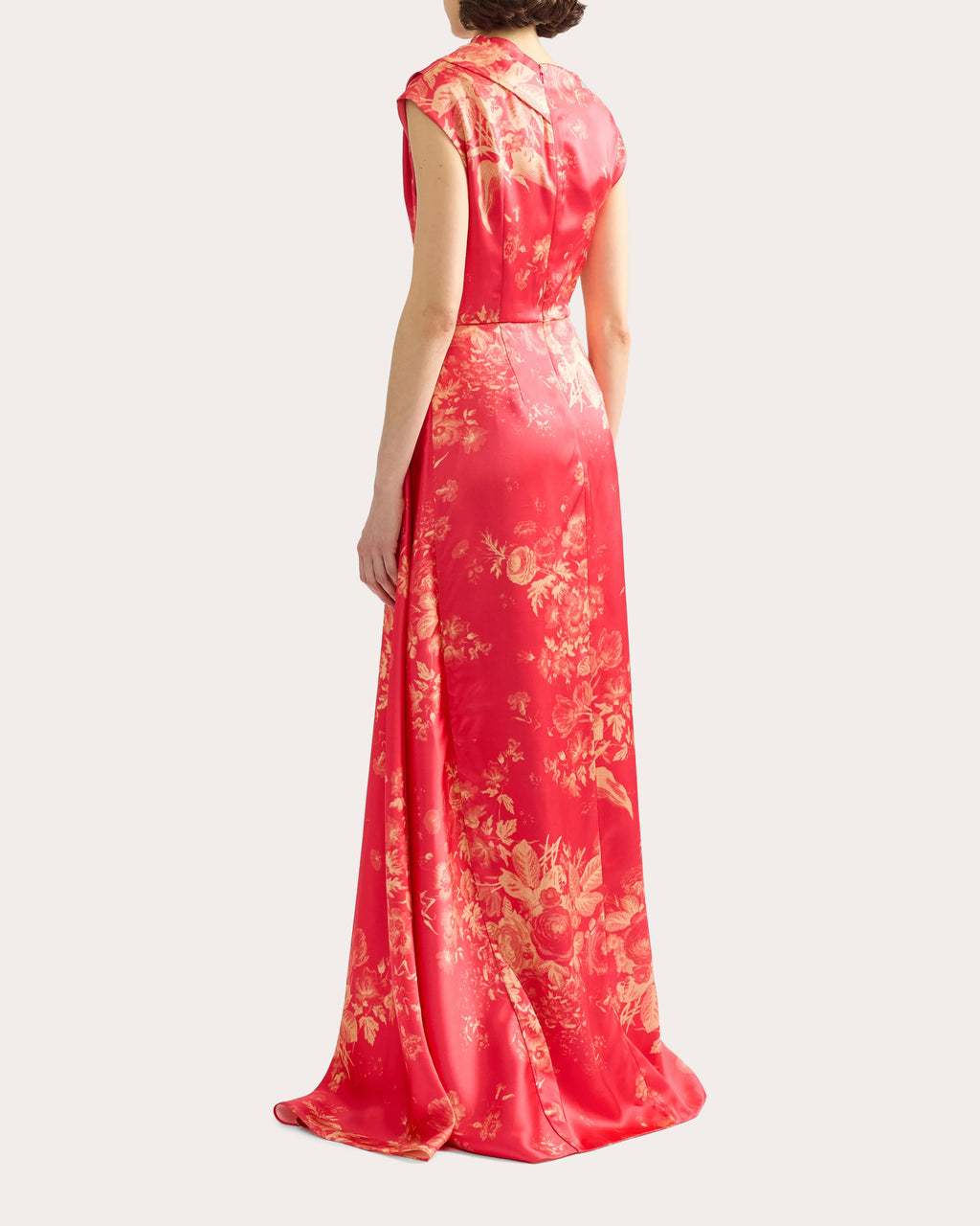 Floral Duchess Satin Asymmetric Drape Gown