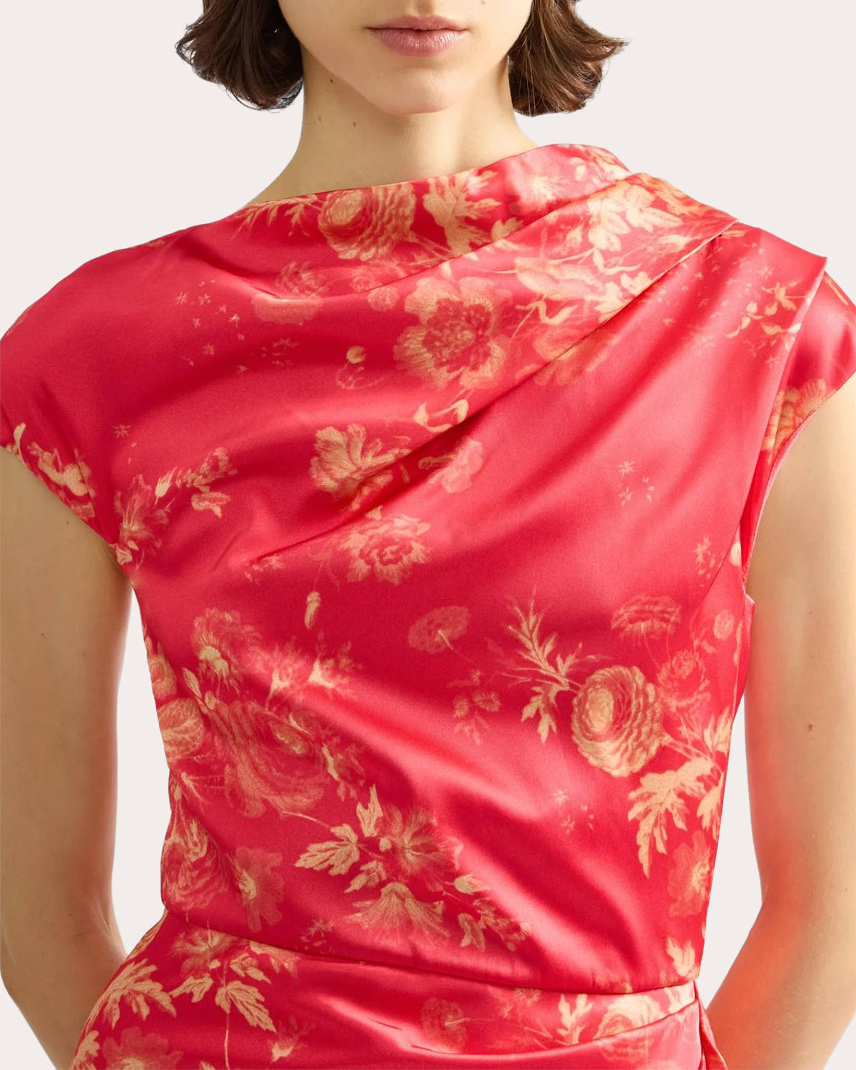 Floral Duchess Satin Asymmetric Drape Gown