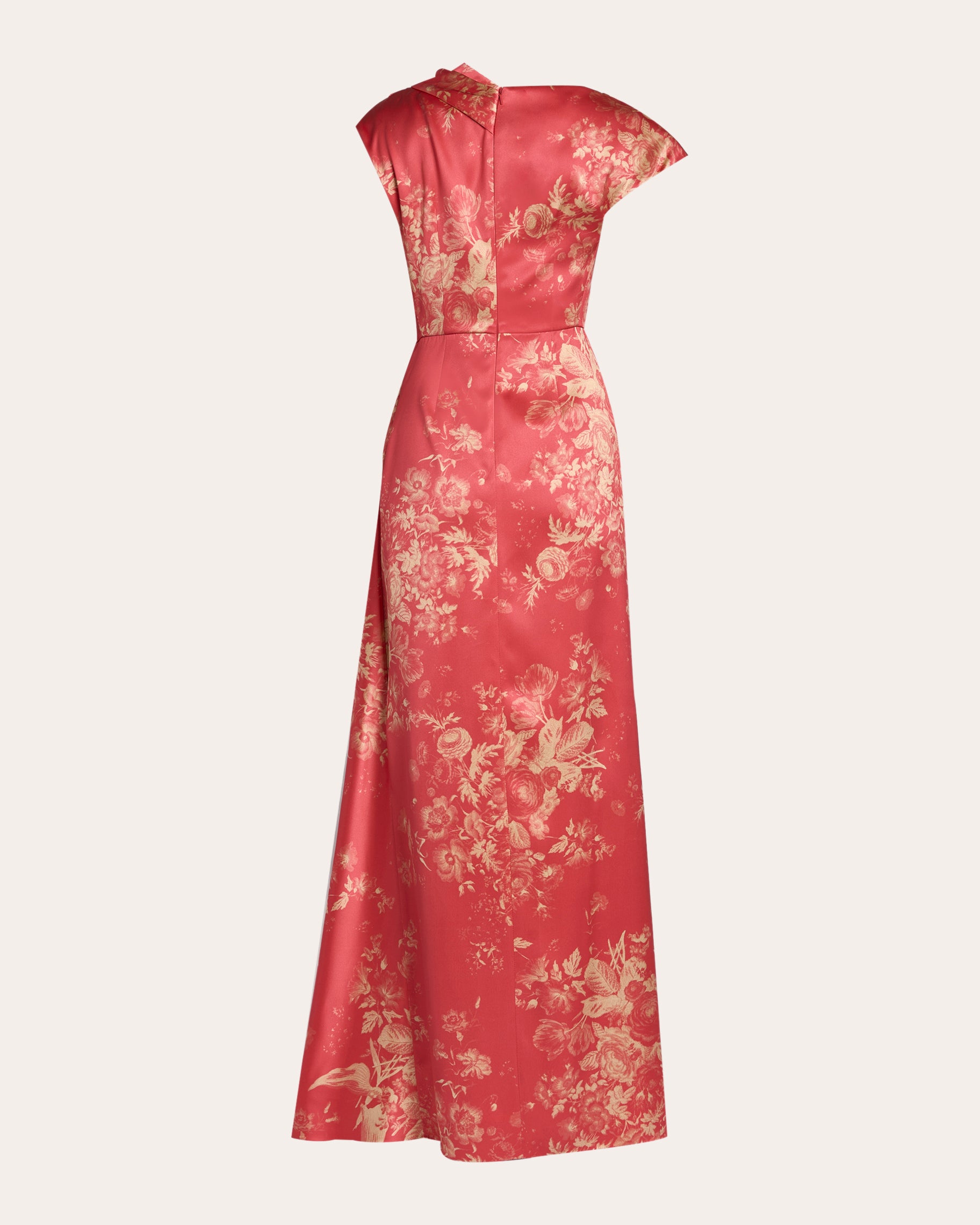 Floral Duchess Satin Asymmetric Drape Gown