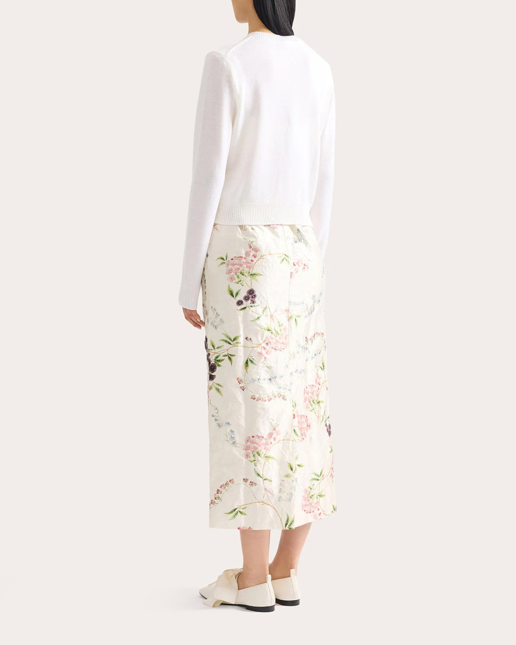 Floral Appliqué Merino Wool Cardigan