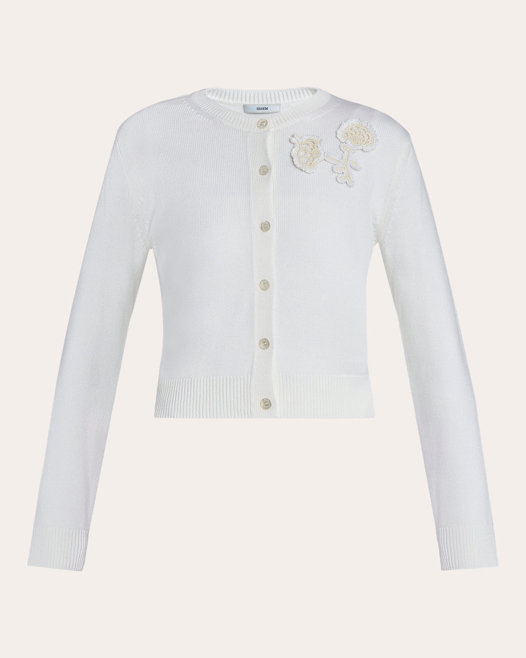 Floral Appliqué Merino Wool Cardigan
