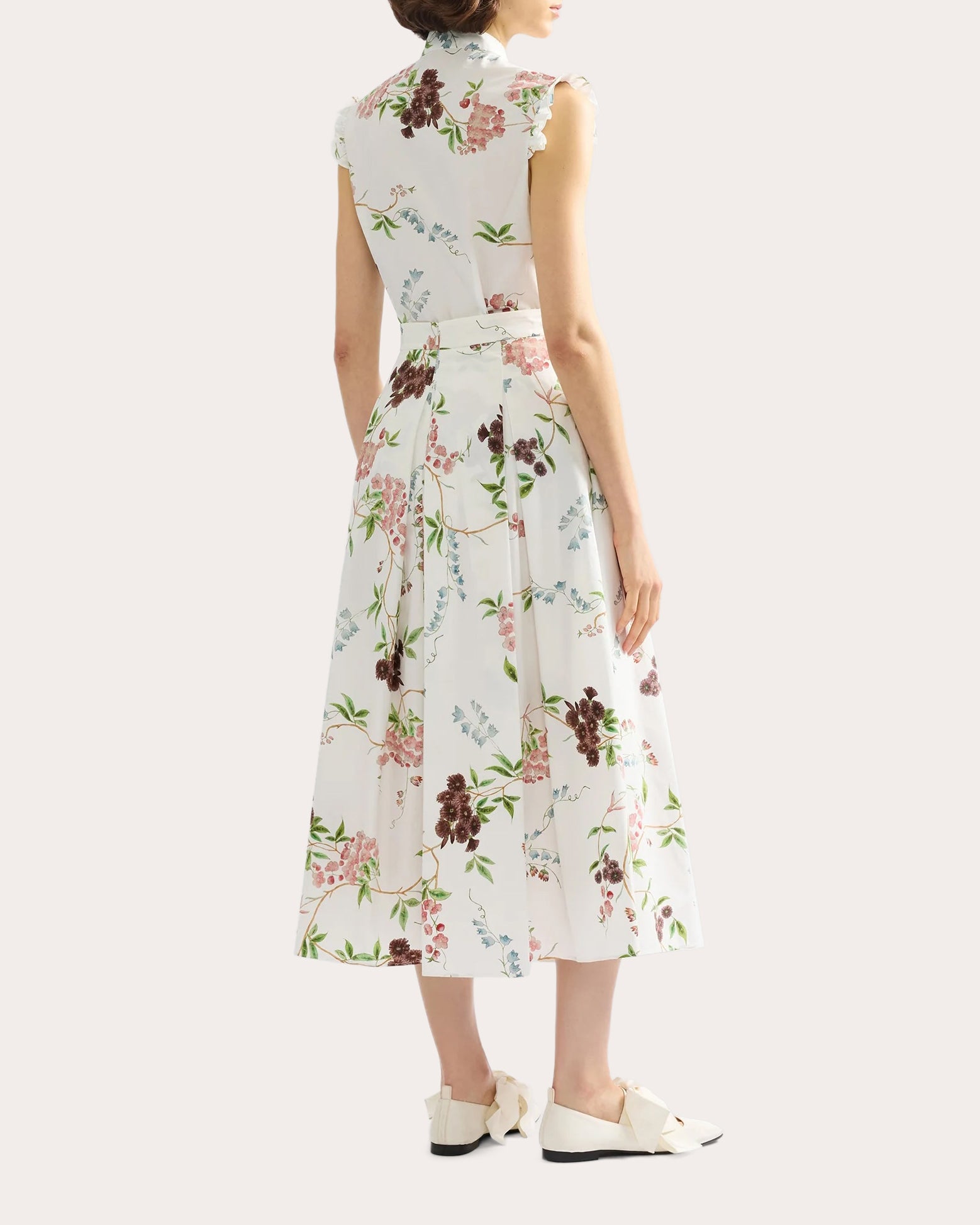 Floral Cotton Ruffle Sleeveless Shirt