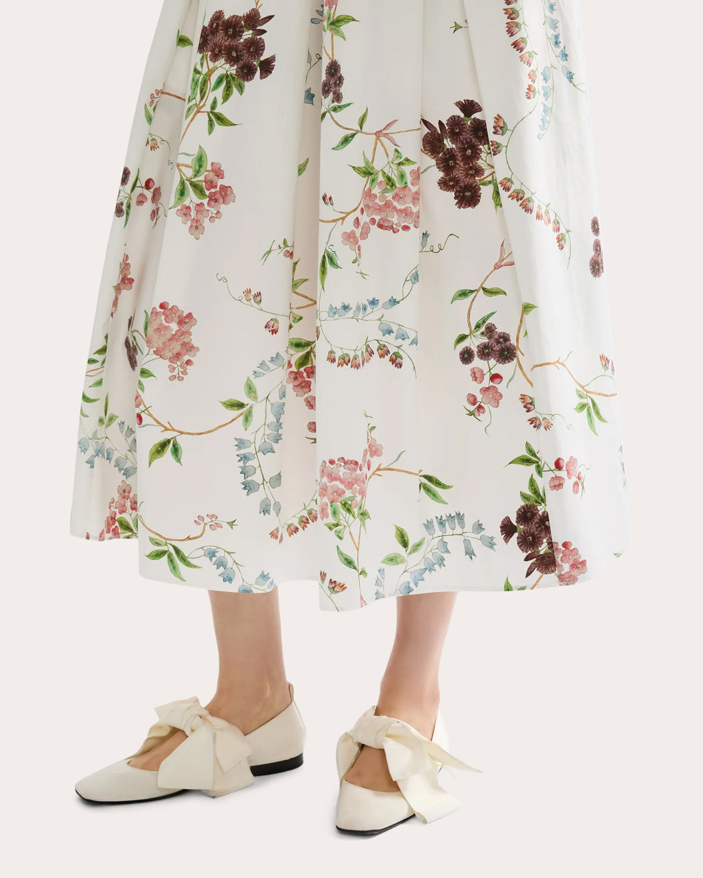 Floral Cotton Pleated Midi Skirt