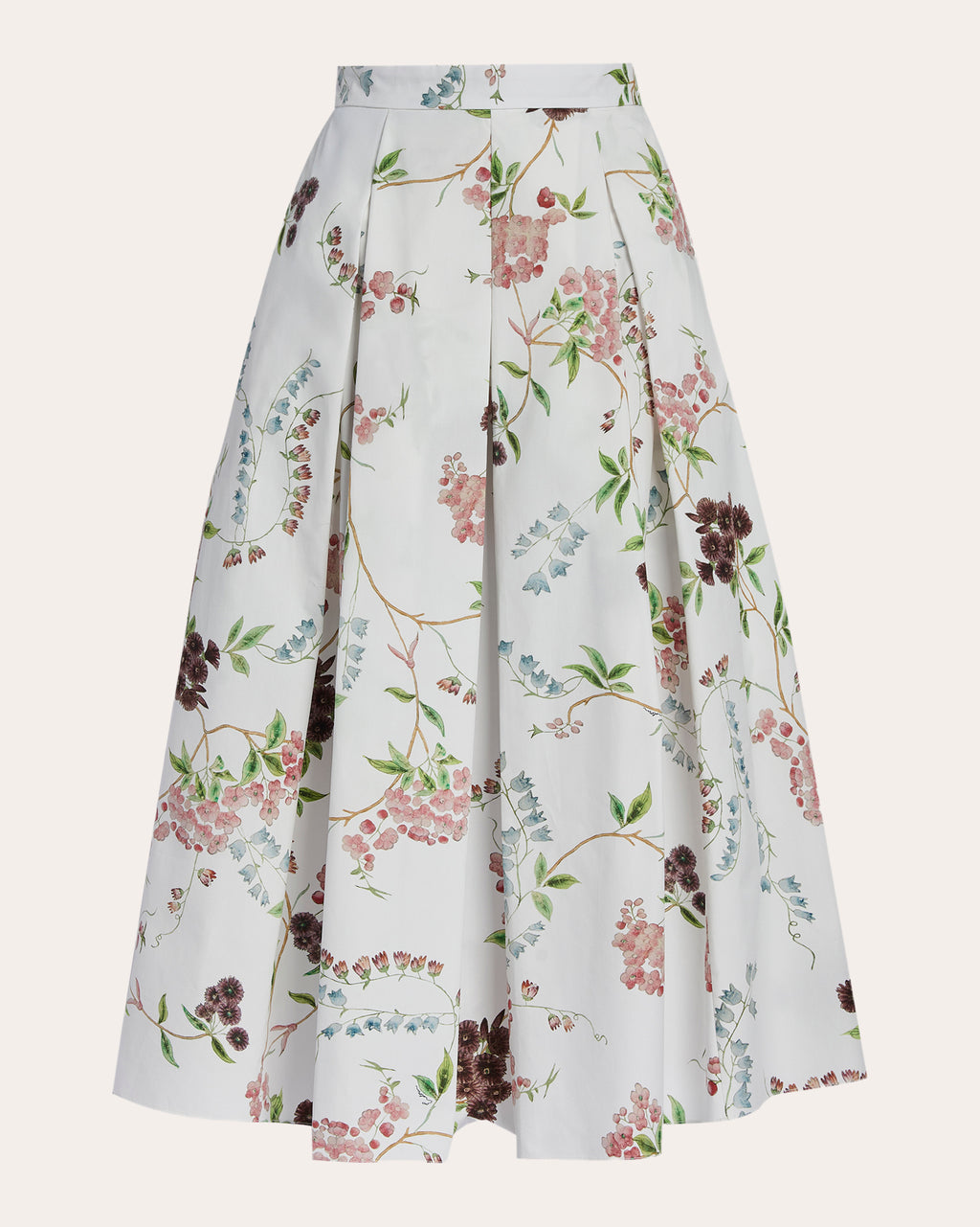 Floral Cotton Pleated Midi Skirt