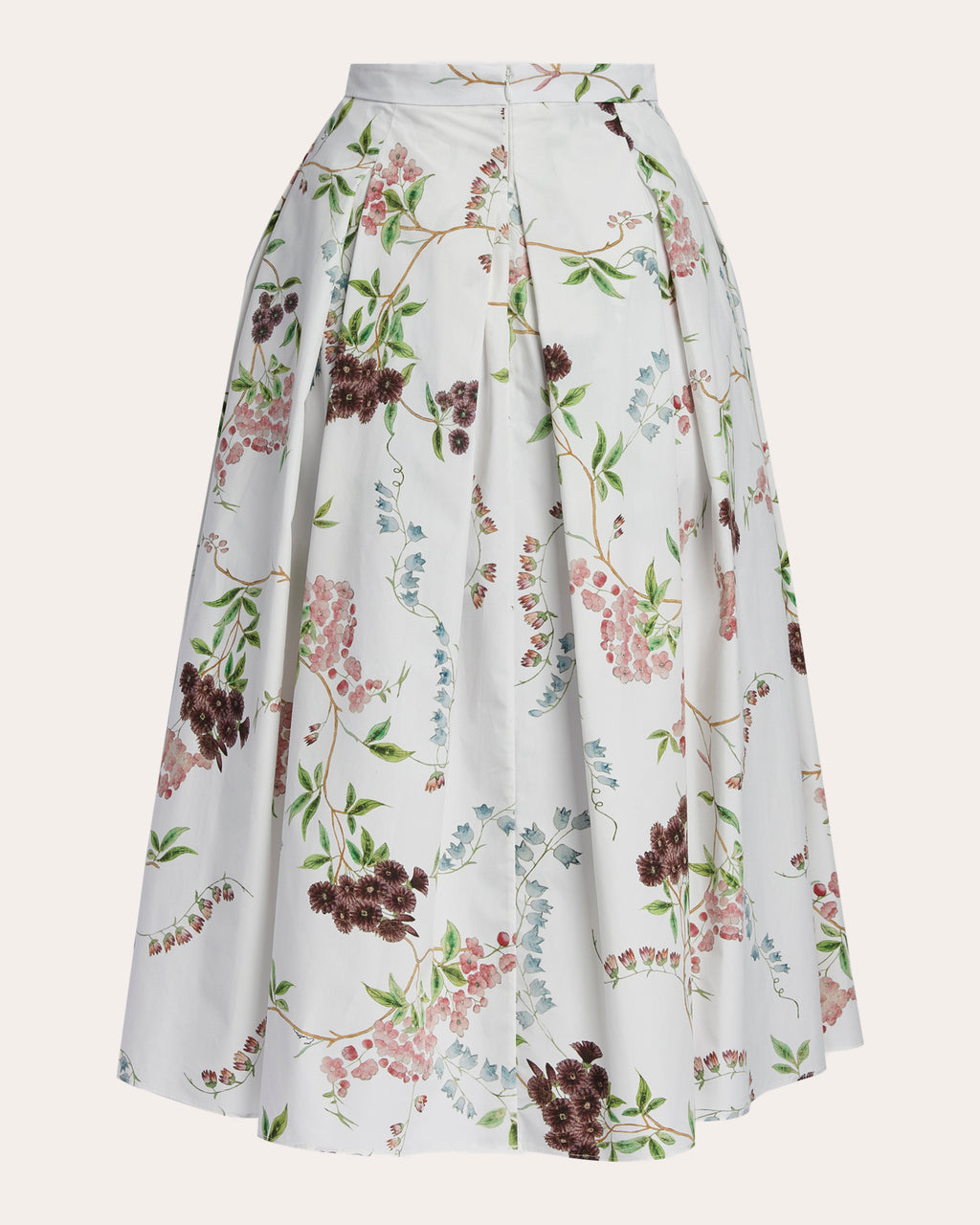 Floral Cotton Pleated Midi Skirt