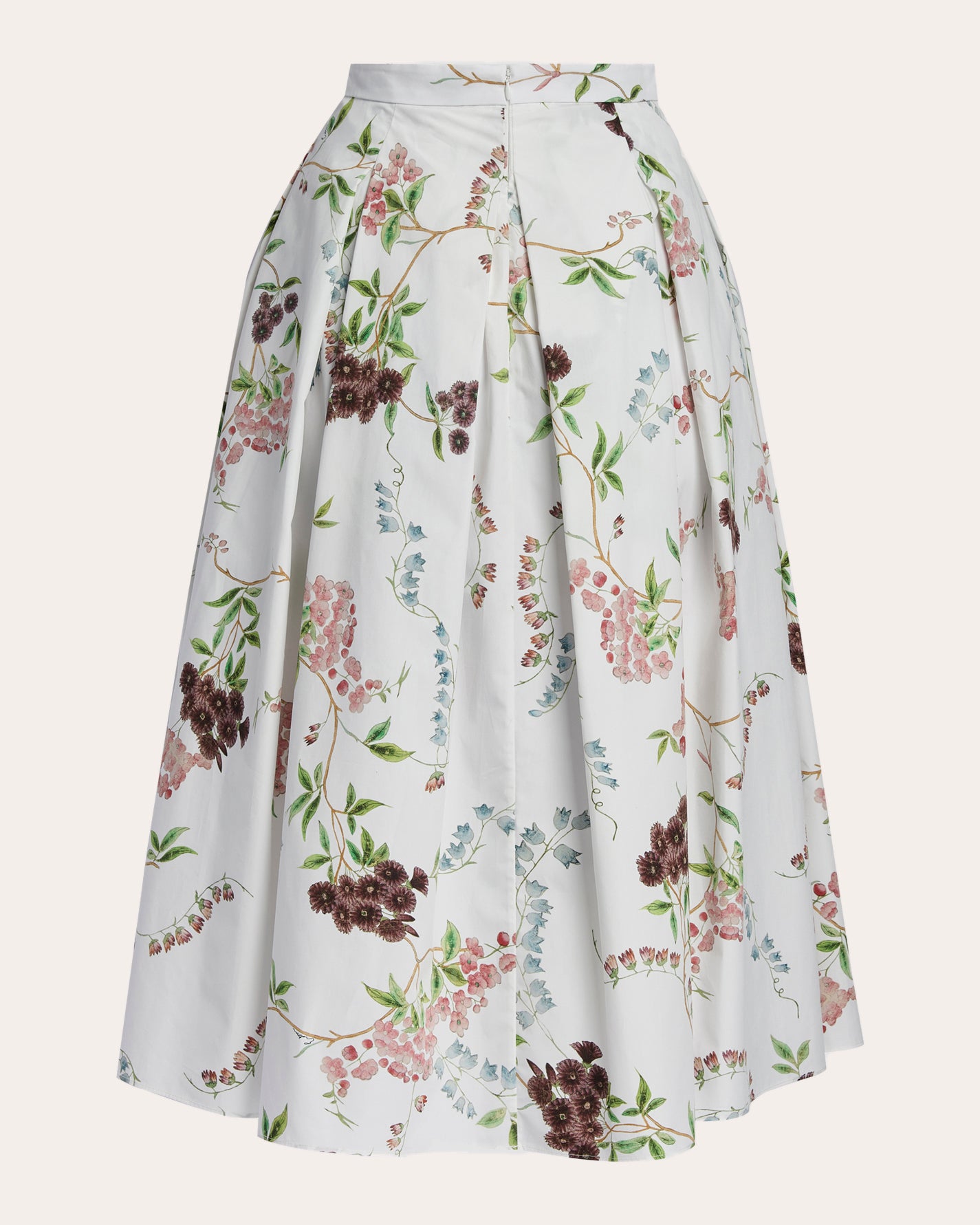 Floral Cotton Pleated Midi Skirt