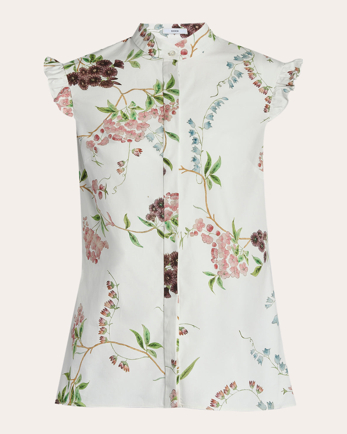 Floral Cotton Ruffle Sleeveless Shirt