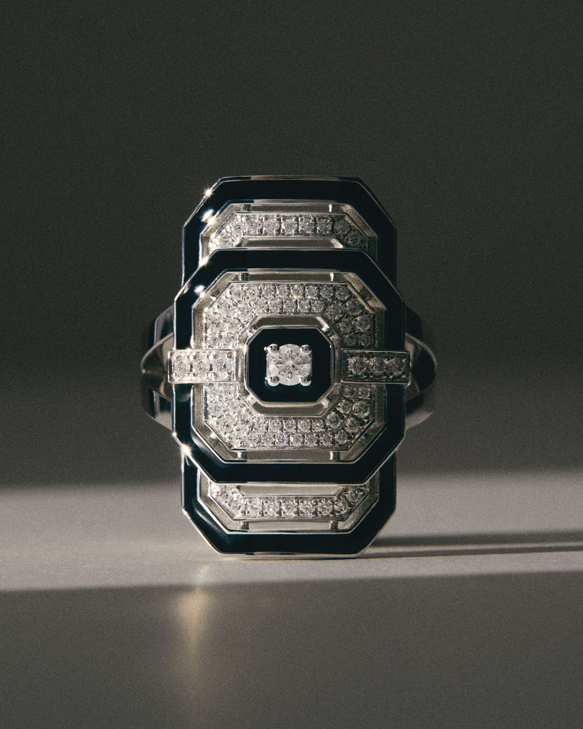Diamond & Black Enamel My Way Ring