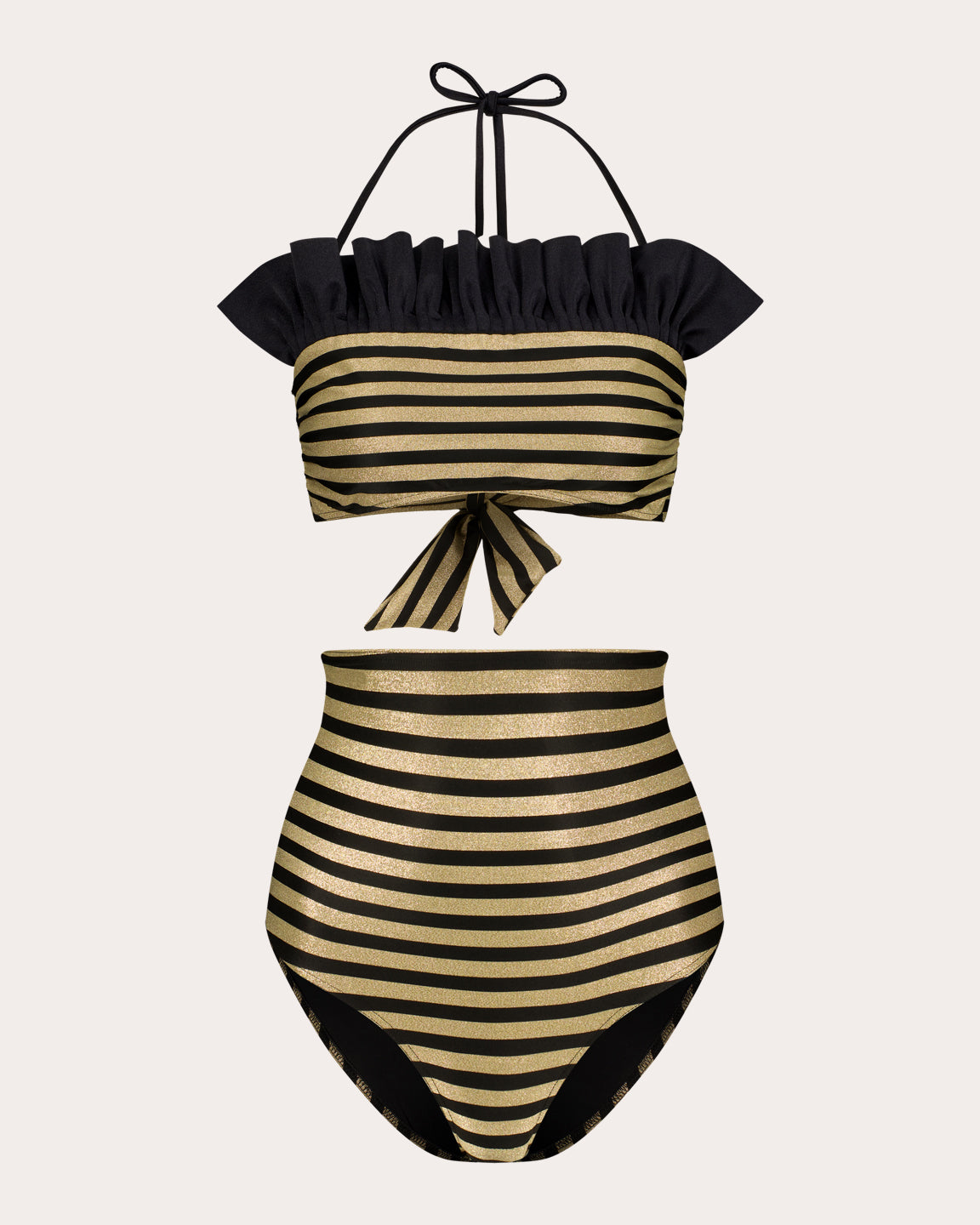 Sasha Stripe Ruffle Halter Bikini Top
