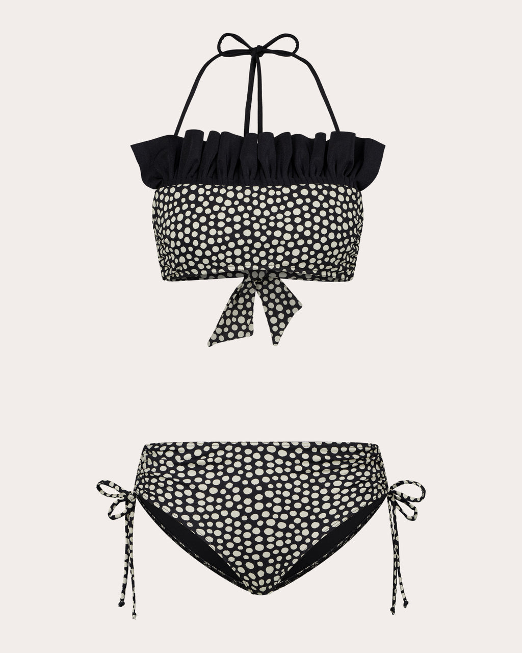 Sasha Polka Dot Ruffle Halter Bikini Top