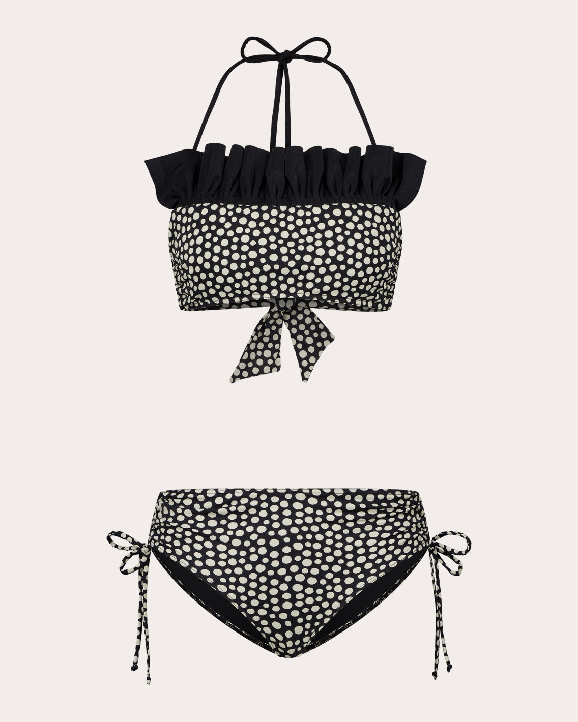 Sasha Polka Dot Ruffle Halter Bikini Top