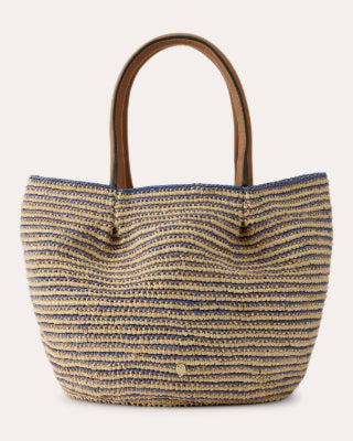 Lalith Stripe Crocheted Raffia Basket Bag
