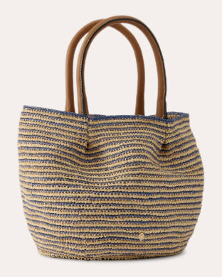 Lalith Stripe Crocheted Raffia Basket Bag
