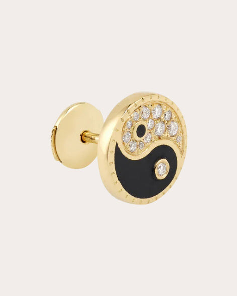 Diamond & 18k Gold Yin Yang Stud Earring