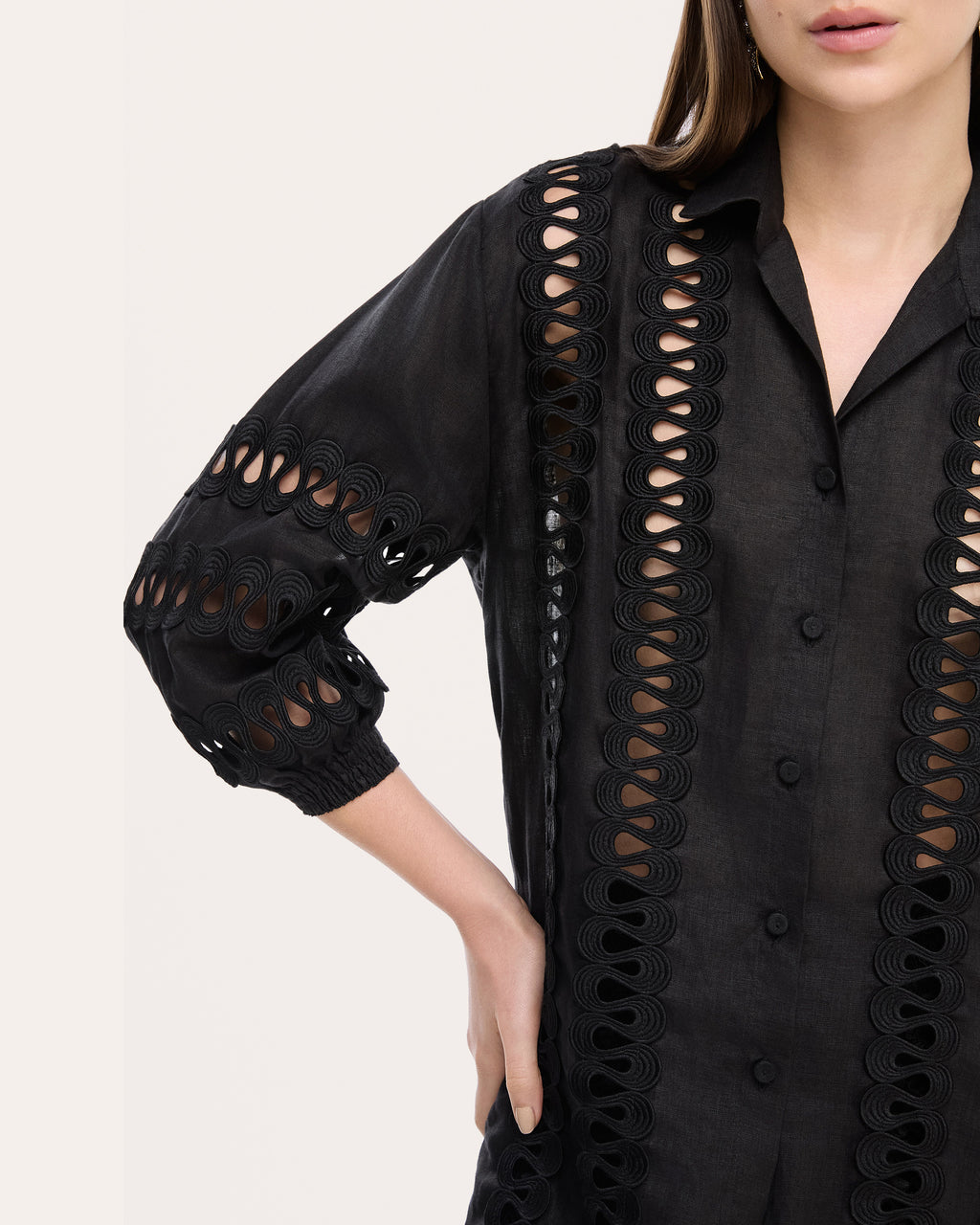 Solana Embroidered Linen Button-Up Shirt