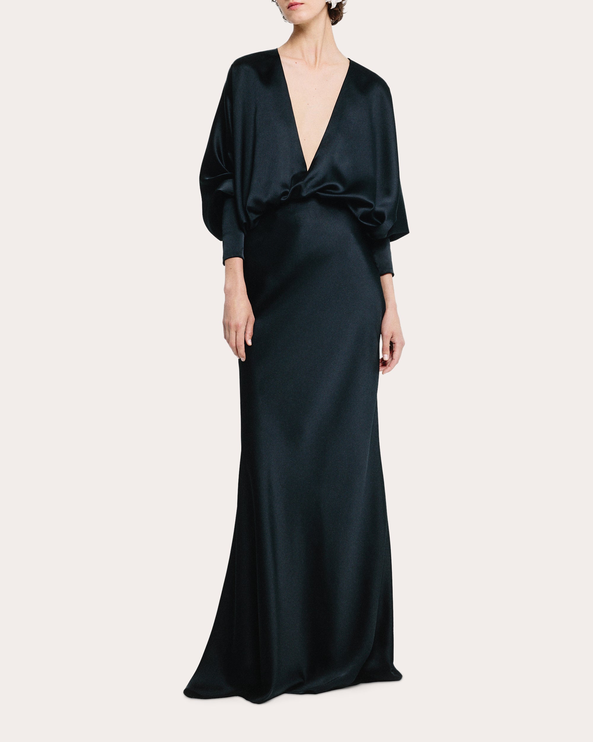 Satin Draped V-Neck Blouson Gown