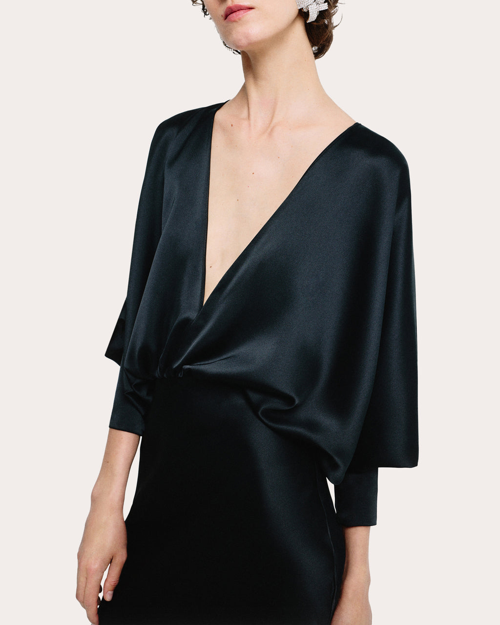 Satin Draped V-Neck Blouson Gown