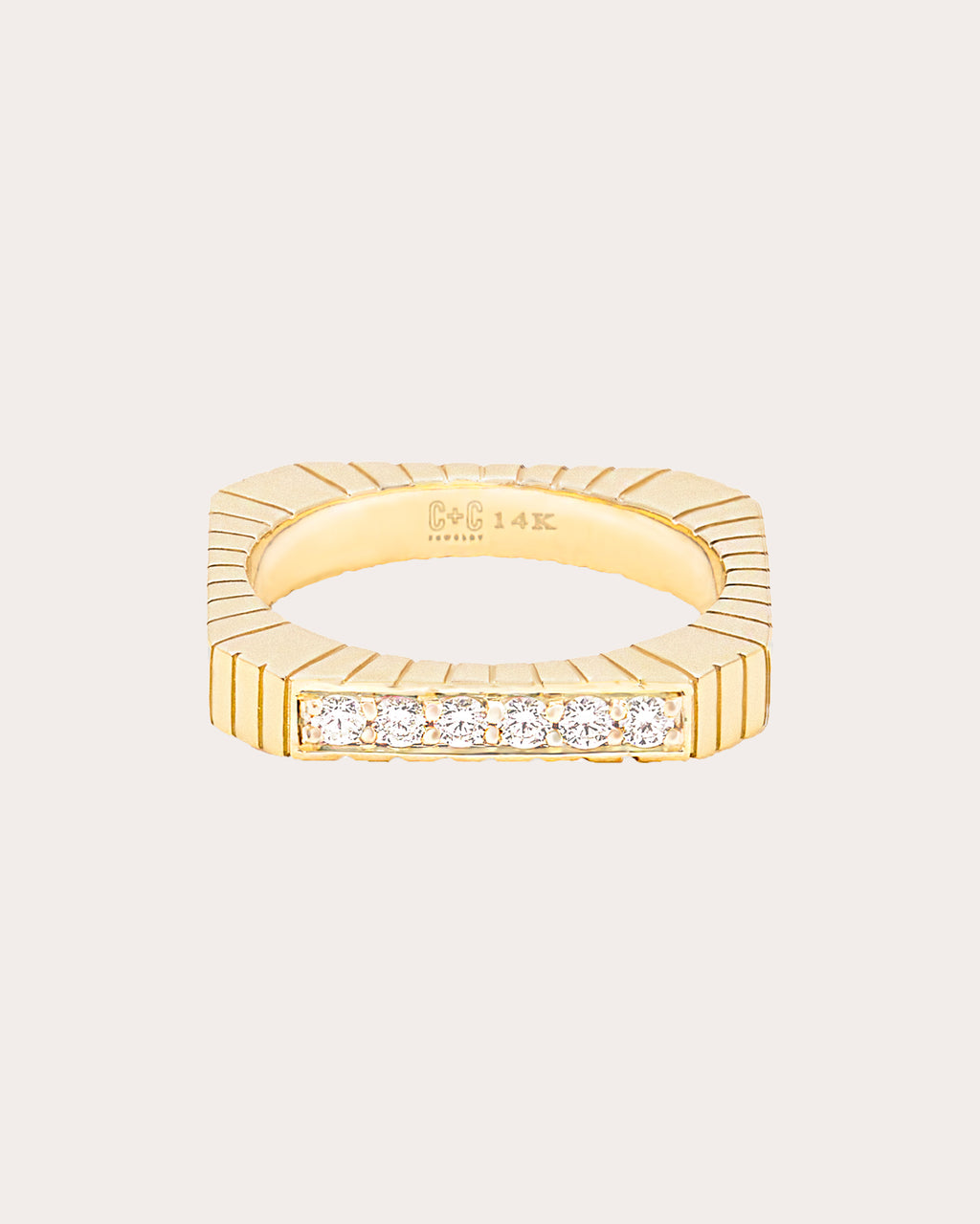 Diamond & 14k Gold Spark Etched Stackable Ring