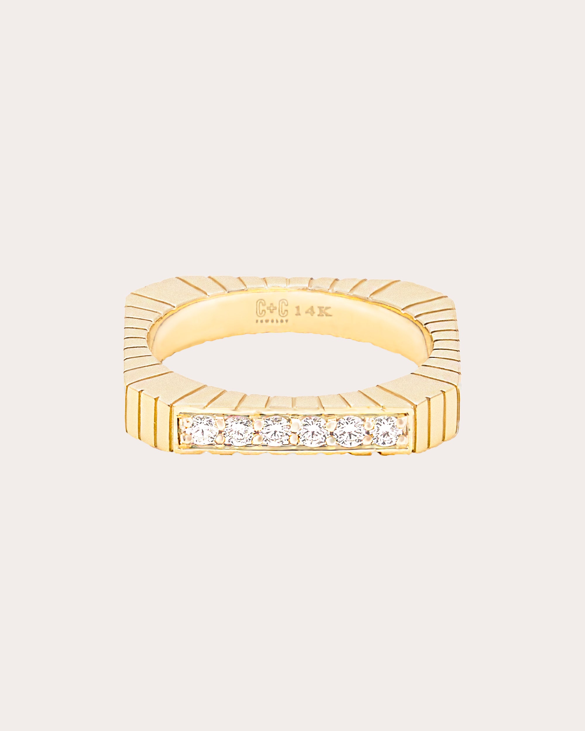 Diamond & 14k Gold Spark Etched Stackable Ring