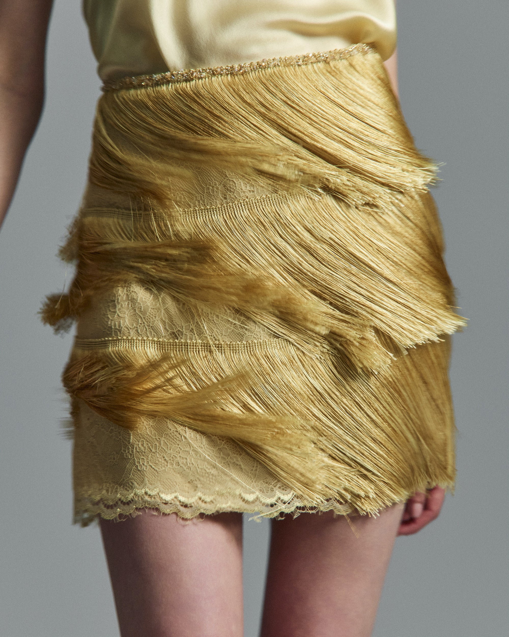 Sunlight Silk Fringe Tiered Mini Skirt