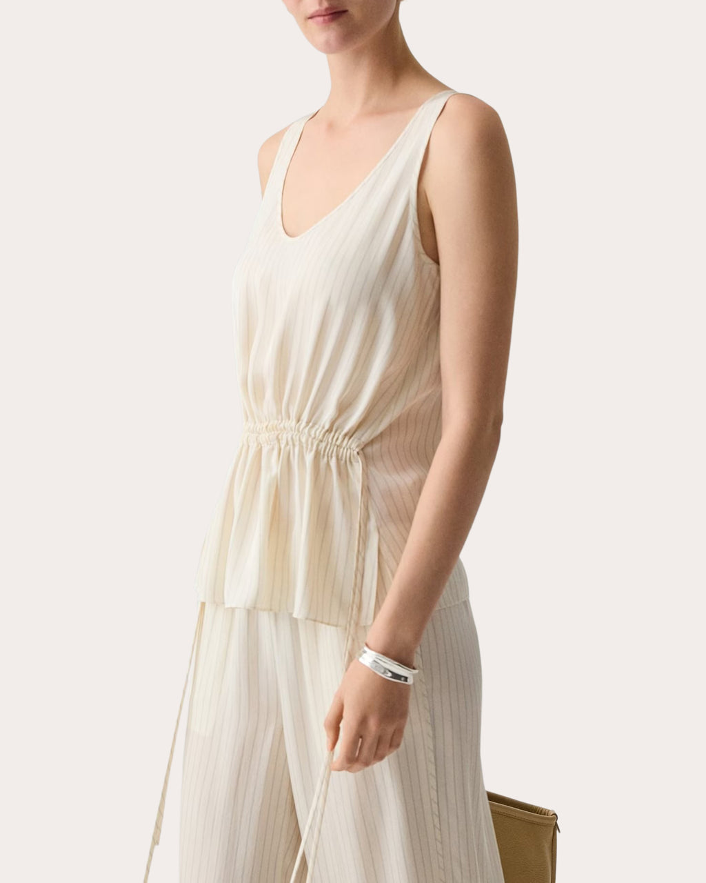 Washed Twill Stripe Drawstring Tank Top