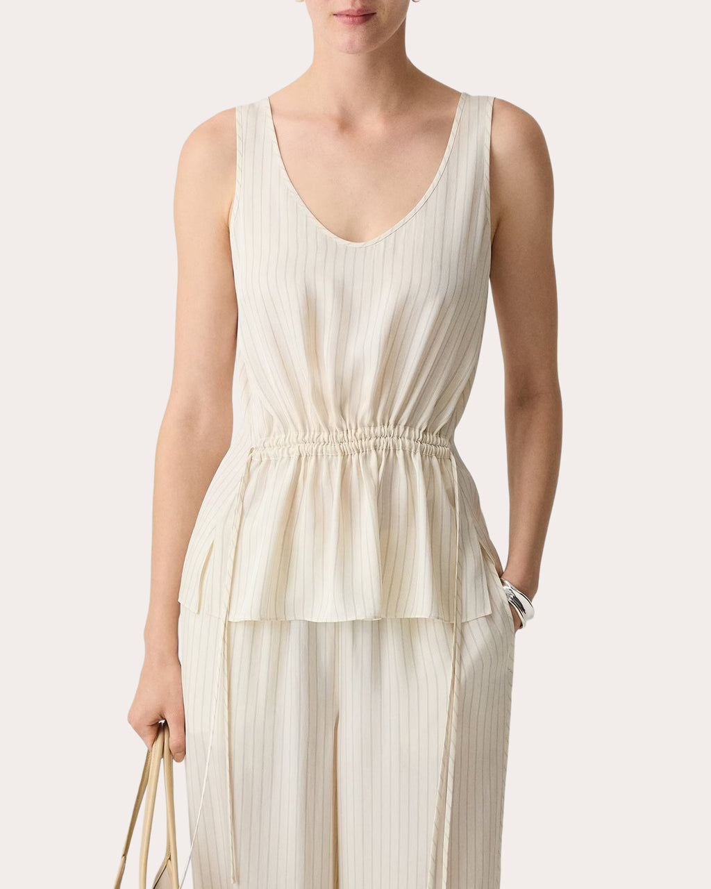 Washed Twill Stripe Drawstring Tank Top