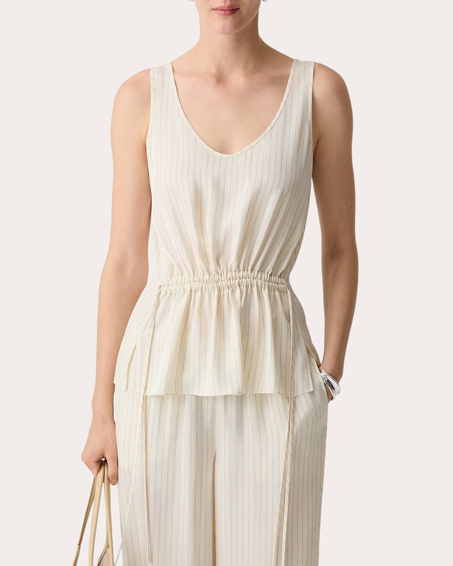 Washed Twill Stripe Drawstring Tank Top