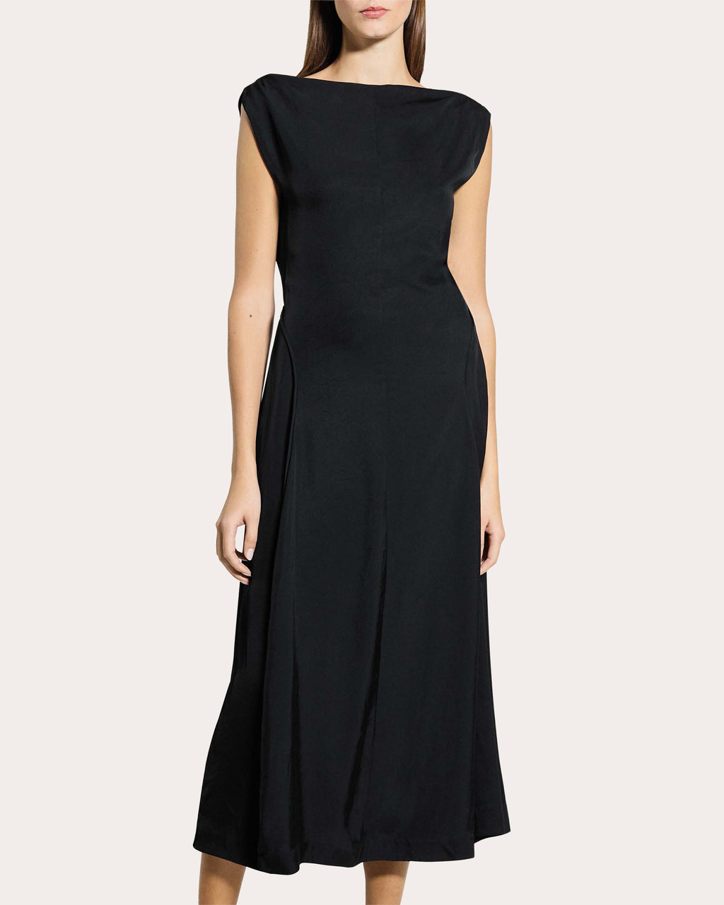 Washed Twill Boatneck Parachute Midi Dress