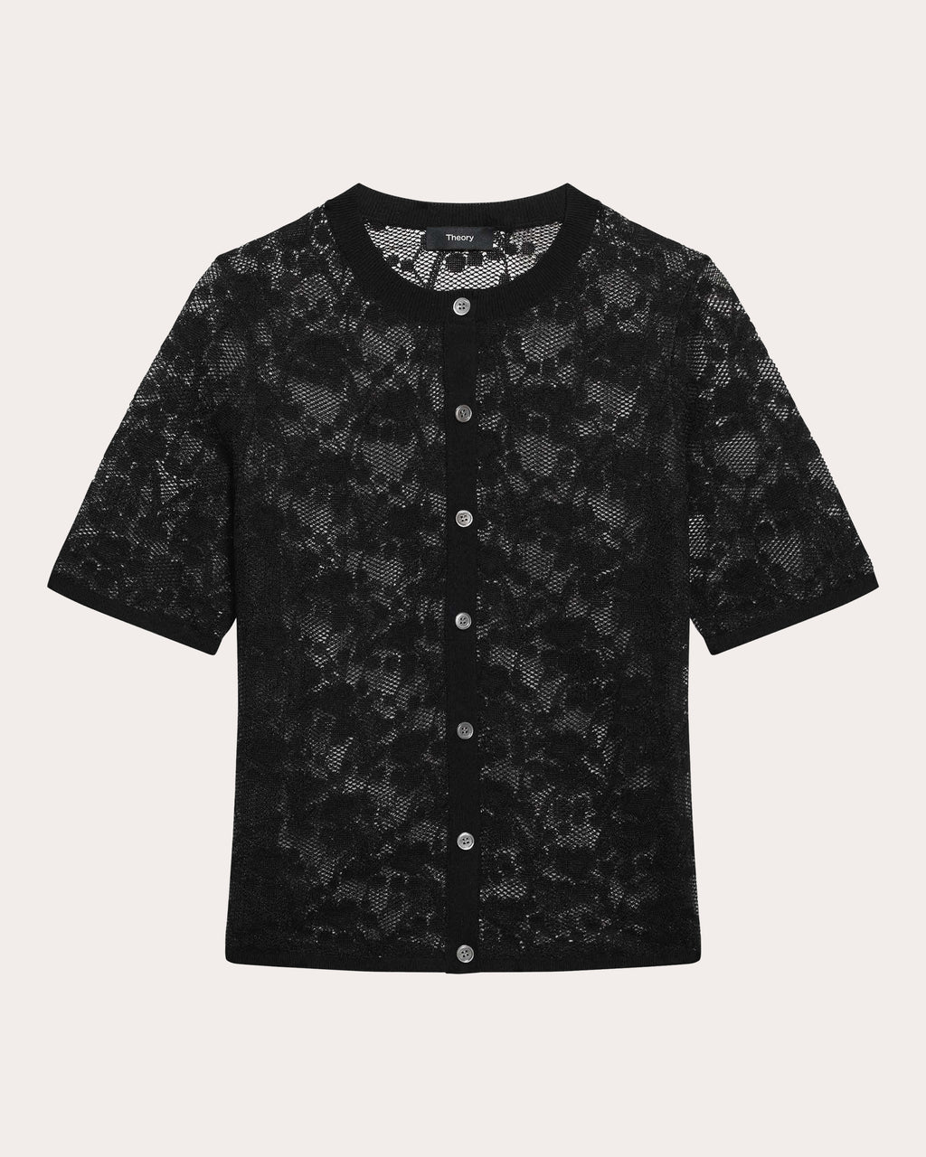 Floral Lace Short-Sleeve Button-Up Top